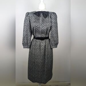 Act 1 New York Vintage Gray and‎ Black Collar Polka Dot Belt Dress Size 8